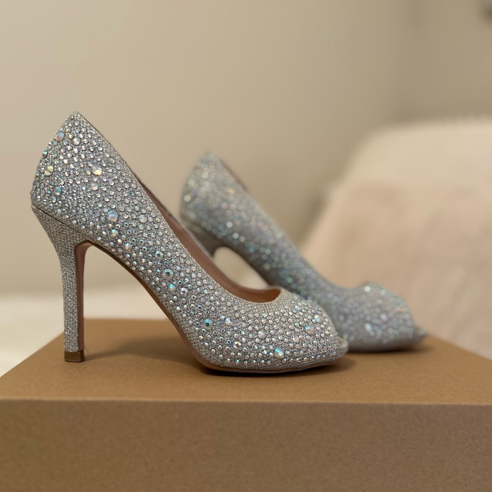Rhinestone Peep Toe Platform Heels